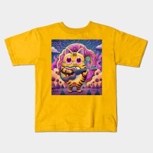 donut loving cat playing guitar Kids T-Shirt